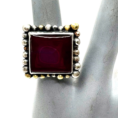 SOLD. One-of-a-Kind Artisan Sterling Silver Pink Onyx Ring (Size 10)