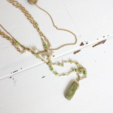 Dainty 3 Tier Green Pendant Necklace