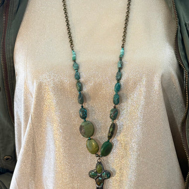 Long Turquoise Cross Necklace