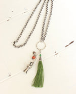 Boho style green tassel necklace - 30”