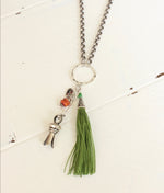 Boho style green tassel necklace - 30”