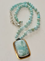 Larimar Sterling Silver and Brass Pendant Necklace - Ocean Calm in Every Stone