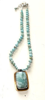 Larimar Sterling Silver and Brass Pendant Necklace - Ocean Calm in Every Stone