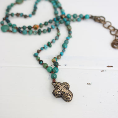 Turquoise Stone and Cross Necklace