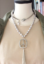 Silver Peace and Tassel Necklace