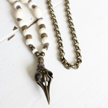 Bronze Raven Skull Necklace